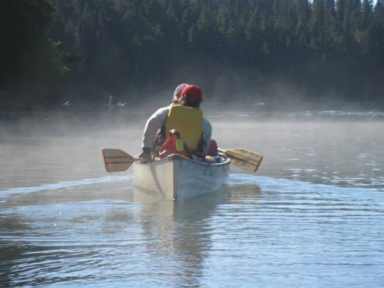 Canoe Tour Bowron Lakes mist on the lake